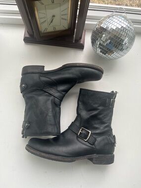 Frye Black Leather Buckle Ankle Boots SZ 9